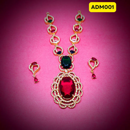 Big Stone Multi-coloured AD Mala with Matching Earrings | ADM001
