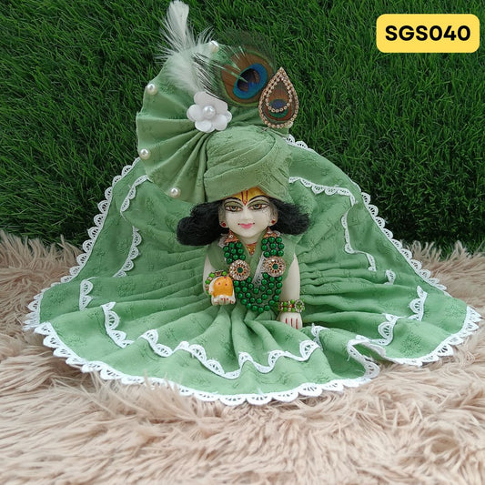  Pista Green chicken pure cotton Laddu Gopal Dress with matching Pagdi – SGS038