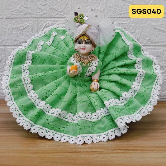 🌿 Pista Green chicken pure cotton Laddu Gopal Dress with matching Pagdi – SGS040🌿