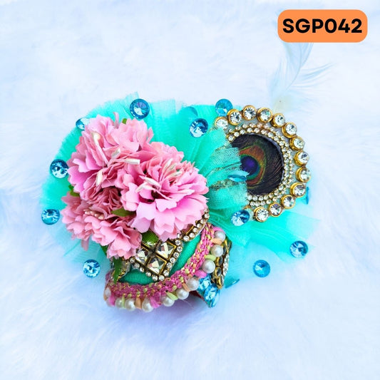 Sea green floral Heavy Pagdi for Laddu Gopa ji | SGP042