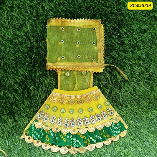 Vibrant Yellow and Green Jaipuri Mata Rani Poshak  || SGMR039