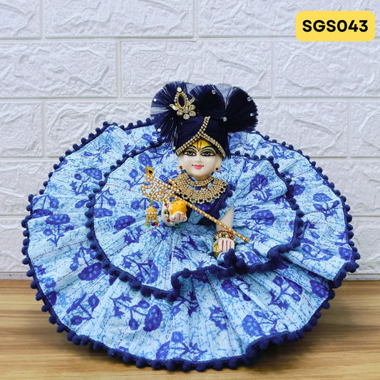 Blue printed cotton Laddu Gopal Dress with matching Pagdi – SGS043