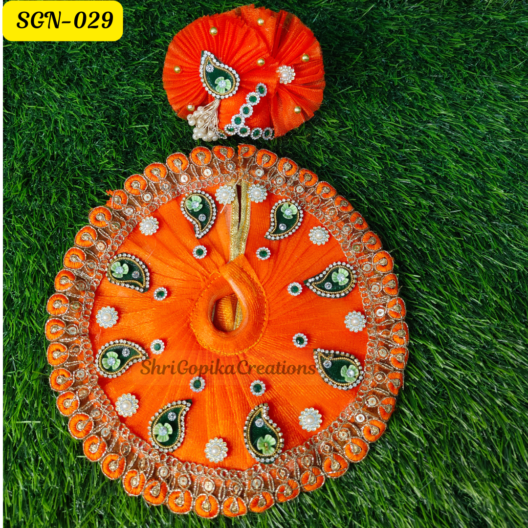 Elegant Orange Laddu Gopal Dress with Matching Pagdi | SGN029