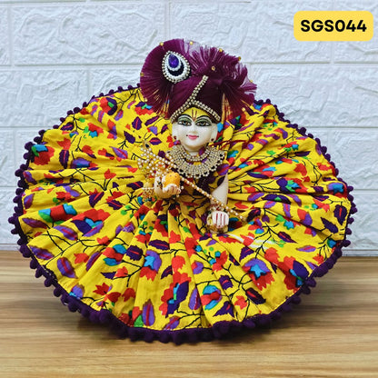 Yellow  Printed Cotton Laddu Gopal Dress with matching Pagdi – SGS044