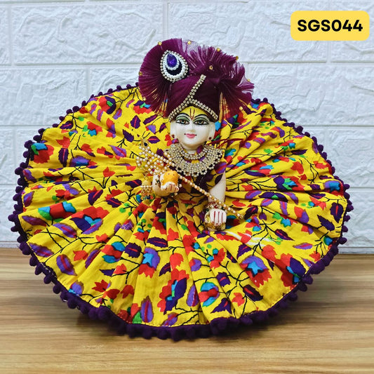 Yellow  Printed Cotton Laddu Gopal Dress with matching Pagdi – SGS044