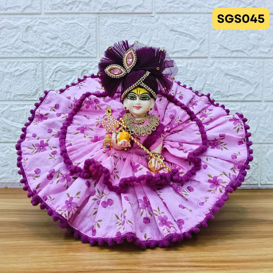 Purple Printed Cotton Laddu Gopal Dress with matching Pagdi – SGS045