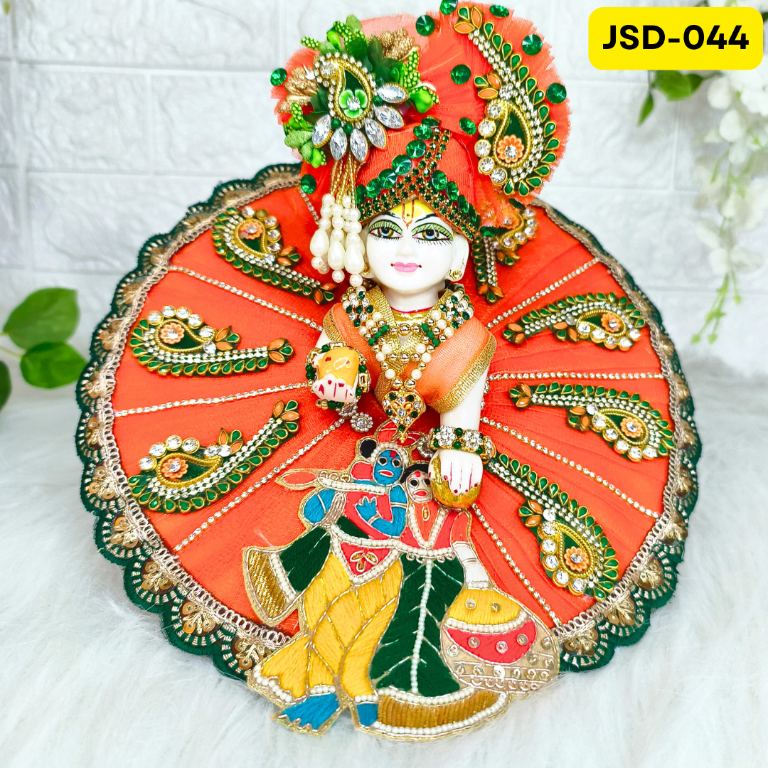 Janmashtami Special Laddu Gopal Poshak with Radha Krishna patch in Orange Colour with Matching Pagdi | JSD044