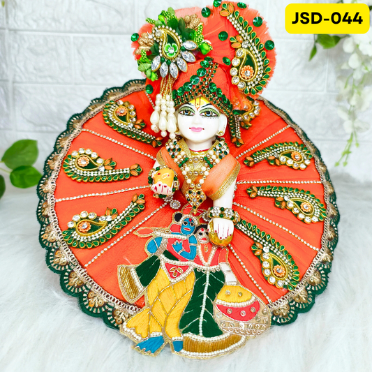 Janmashtami Special Laddu Gopal Poshak with Radha Krishna patch in Orange Colour with Matching Pagdi | JSD044