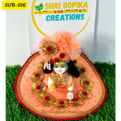 Peach and Gold Laddu Gopal Dress with Matching Pagdi |SGB016