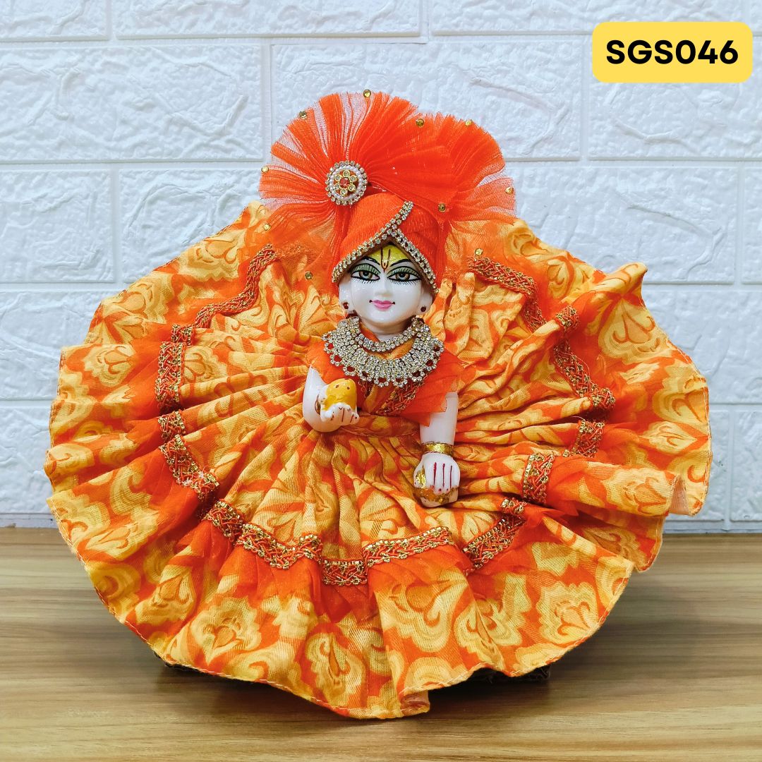 Orange Printed Cotton Laddu Gopal Dress with matching Pagdi – SGS046