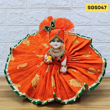 Orange Printed Cotton Laddu Gopal Dress with matching Pagdi – SGS047