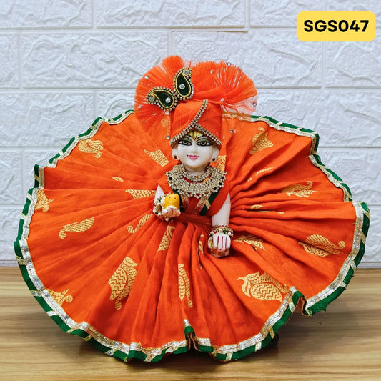 Orange Printed Cotton Laddu Gopal Dress with matching Pagdi – SGS047