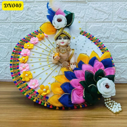 White and Multicolor Designer Laddu Gopal Poshak With Matching Pagdi | DN040