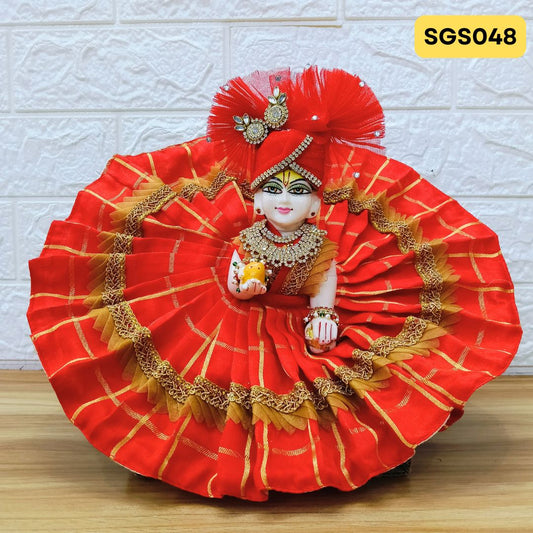 Red Printed Cotton Laddu Gopal Dress with matching Pagdi – SGS048