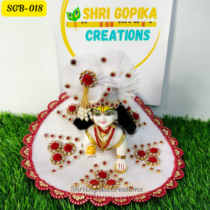 Red and White Laddu Gopal Dress with Matching Pagdi |SGB018