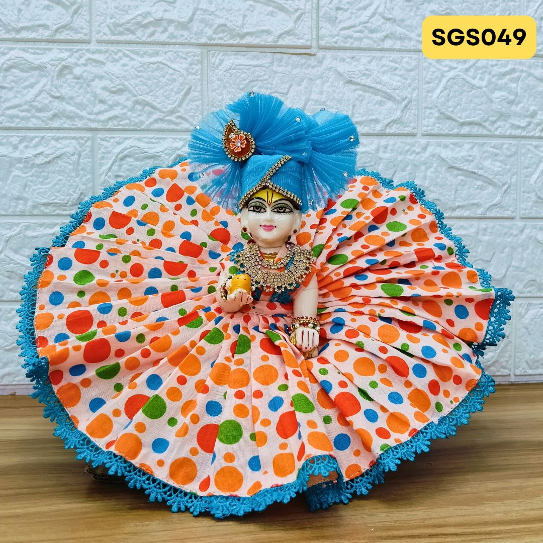 Multicolour Printed Cotton Laddu Gopal Dress with matching Pagdi – SGS049