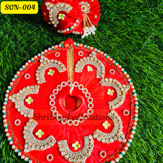Red Laddu Gopal Dress with Matching Pagdi and Pearl Border | SGN004