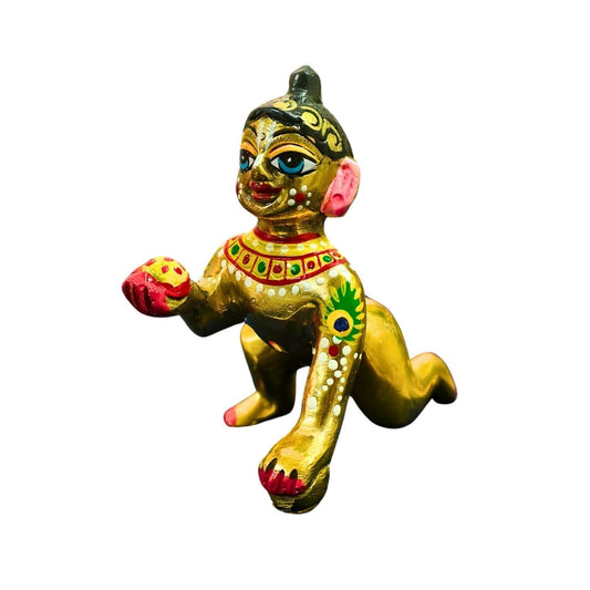 Premium Quality Brass Hand Painted Vrindavan laddu Gopal ji idol |  4 Number
