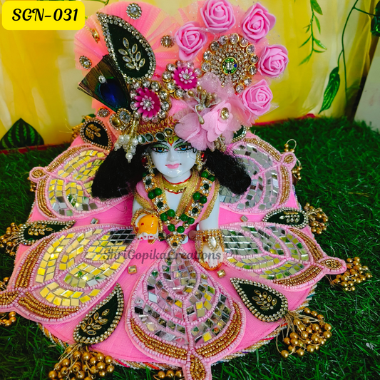 Elegant Pink Laddu Gopal Dress with Mirror Work and Floral Design | Handcrafted Gopal Poshak |SGN031