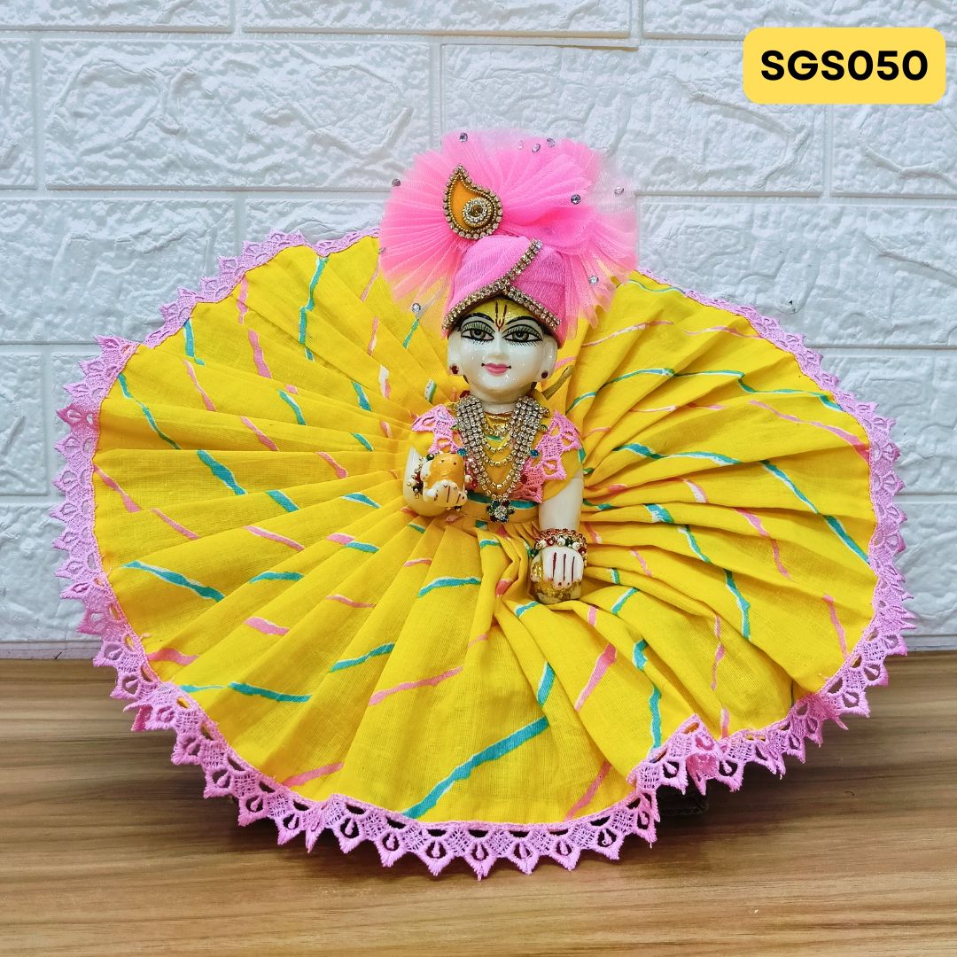 Yellow Printed Cotton Laddu Gopal Dress with matching Pagdi – SGS050