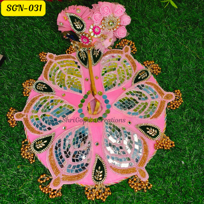 Elegant Pink Laddu Gopal Dress with Mirror Work and Floral Design | Handcrafted Gopal Poshak |SGN031