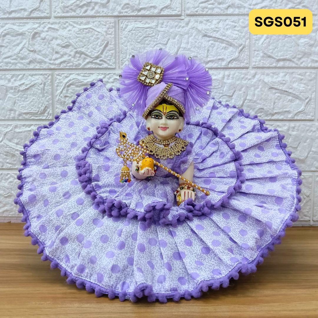 Lavender Printed Cotton Laddu Gopal Dress with matching Pagdi – SGS051