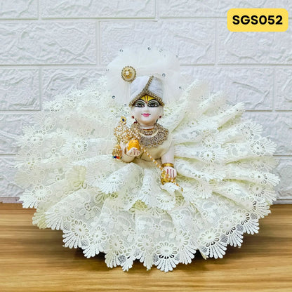 White  Embroidery Designer Summer Wear Laddu Gopal Poshak With Matching Pagdi | SGS052