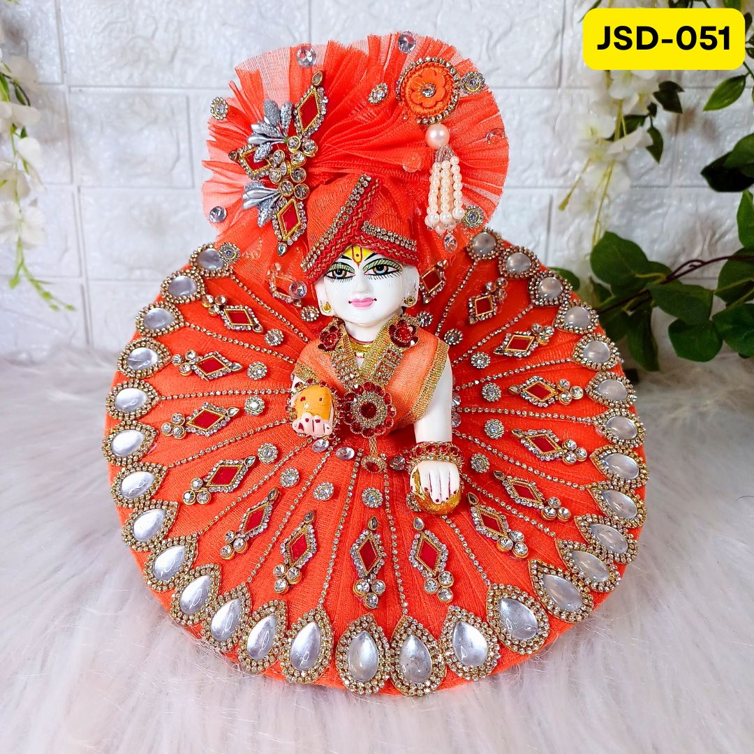 Designer Laddu Gopal Heavy Poshak in Orange Color with Matching Pagdi | JSD051