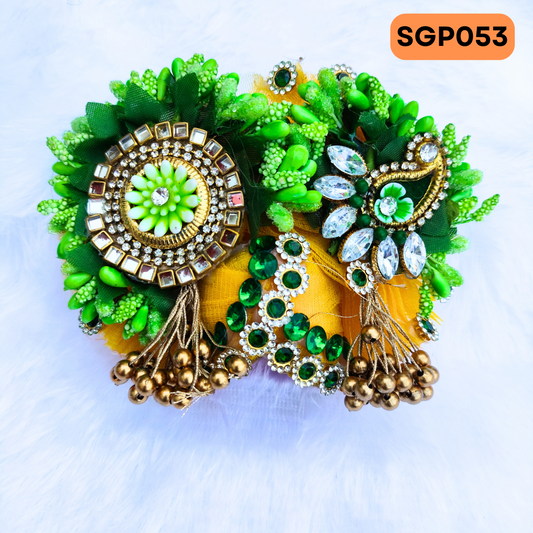 Yellow and green Heavy Pagdi for Laddu Gopa ji | SGP053