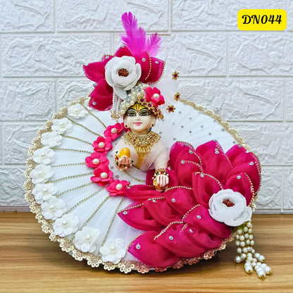White and Rani Pink Designer Laddu Gopal Poshak With Matching Pagdi | DN044