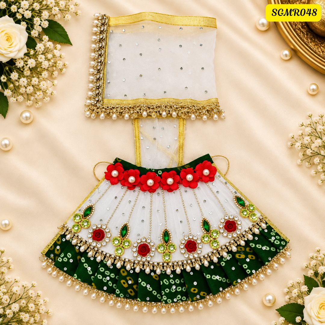 White and Green Jaipuri Mata Rani Poshak || SGMR048