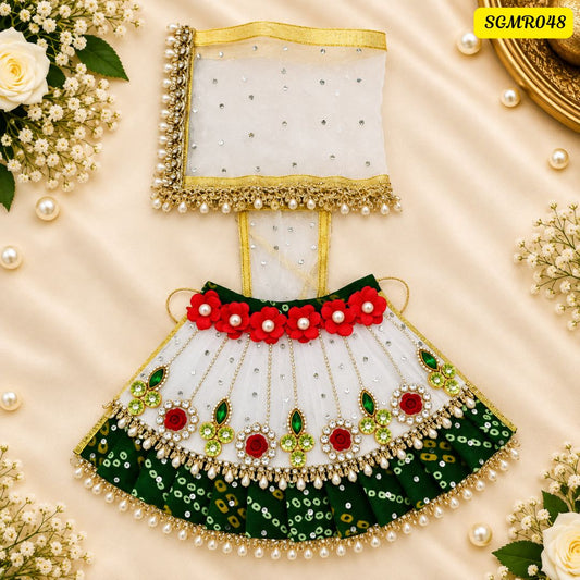 White and Green Jaipuri Mata Rani Poshak || SGMR048