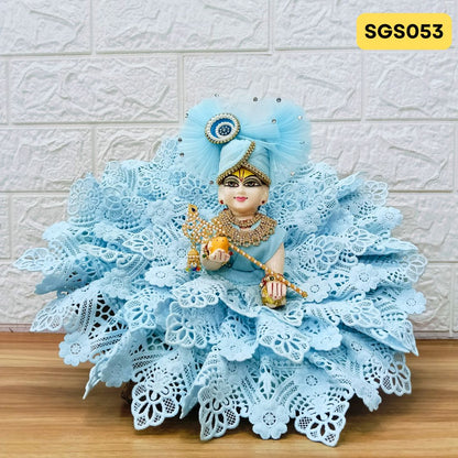 Sky Blue Embroidery Designer Summer Wear Laddu Gopal Poshak With Matching Pagdi | SGS053