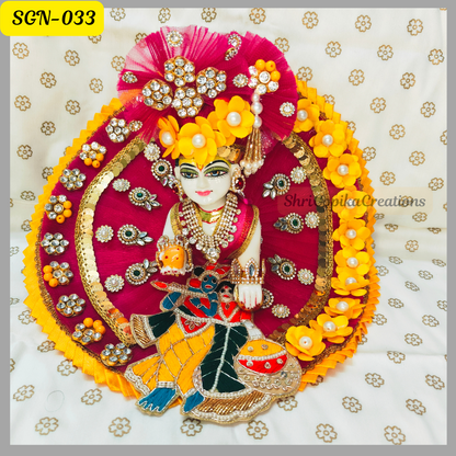 Elegant Magenta pink Laddu Gopal Dress with Yellow Floral Accents and Matching Pagdi | Handcrafted Gopal Poshak | SGN033