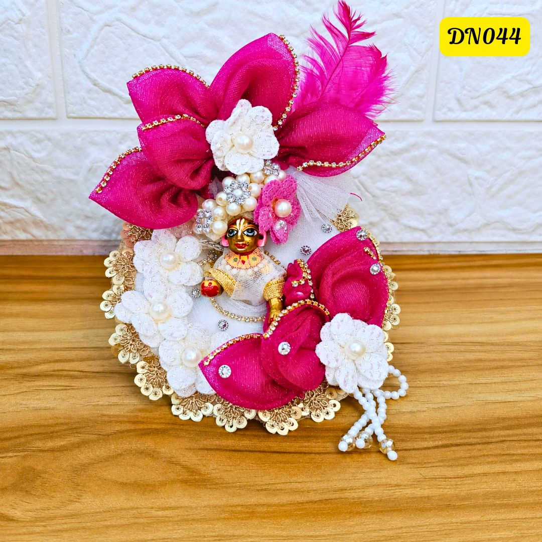 White and Rani Pink Designer Laddu Gopal Poshak With Matching Pagdi | DN044