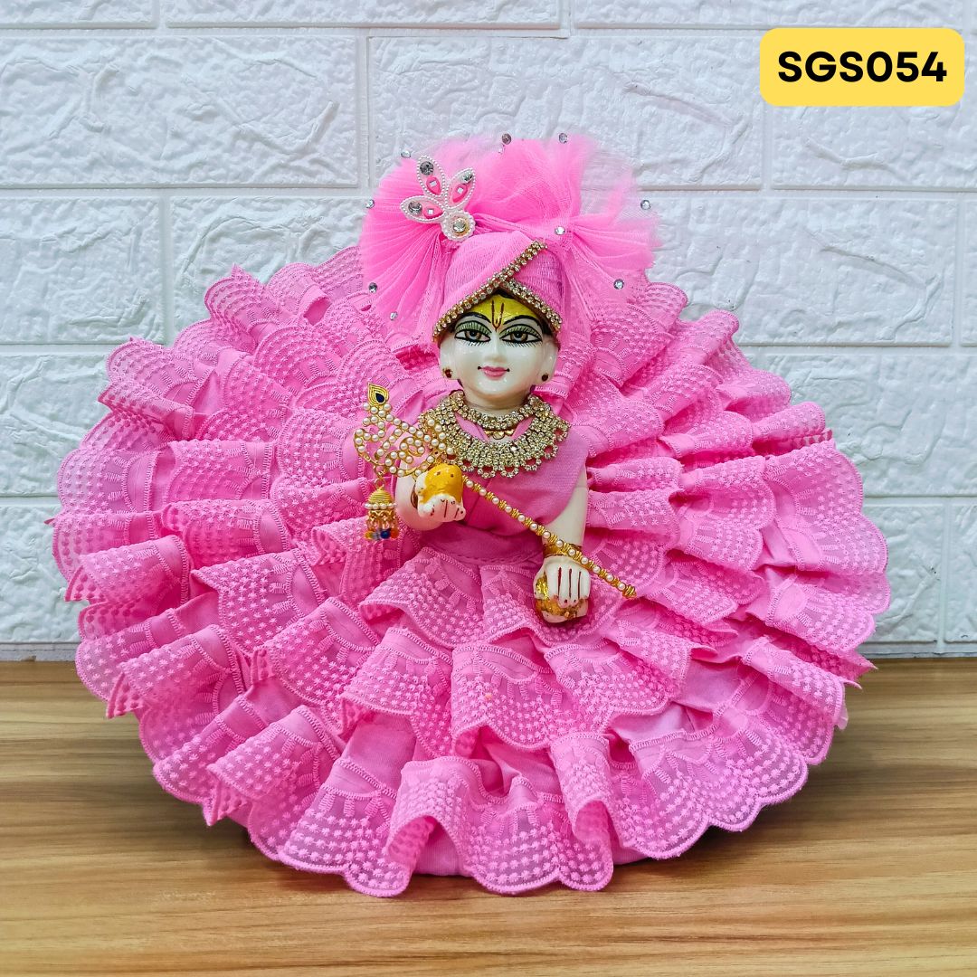 Pink Embroidery Designer Summer Wear Laddu Gopal Poshak With Matching Pagdi | SGS054