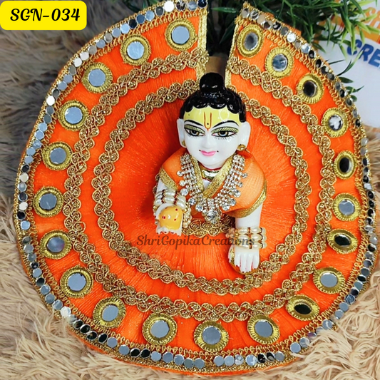 Bright Orange Laddu Gopal Dress with Mirror Work | Handcrafted Gopal Poshak | SGN034