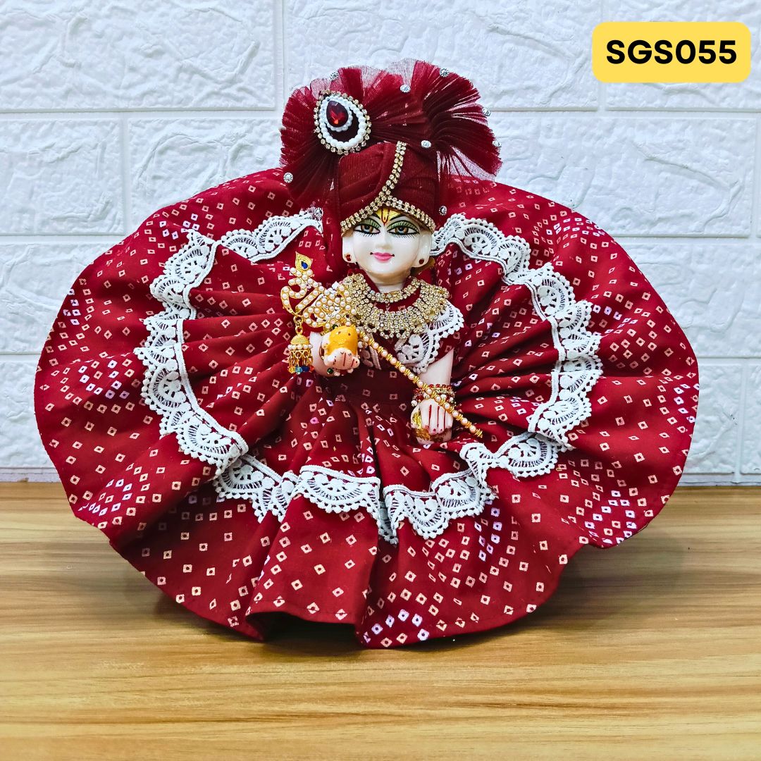 Marron Printed Cotton Laddu Gopal Dress with matching Pagdi – SGS055