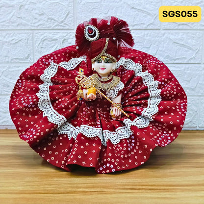 Marron Printed Cotton Laddu Gopal Dress with matching Pagdi – SGS055