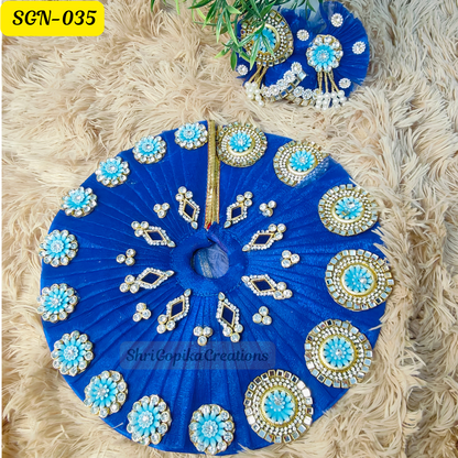 Royal Blue Laddu Gopal Dress with Floral Embellishments and Matching Pagdi | Handcrafted Gopal Poshak | SGN035