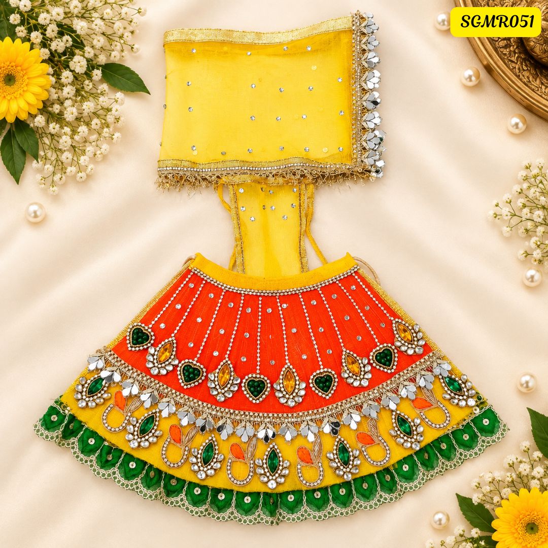 Yellow and Orange Jaipuri Mata Rani Poshak || SGMR051