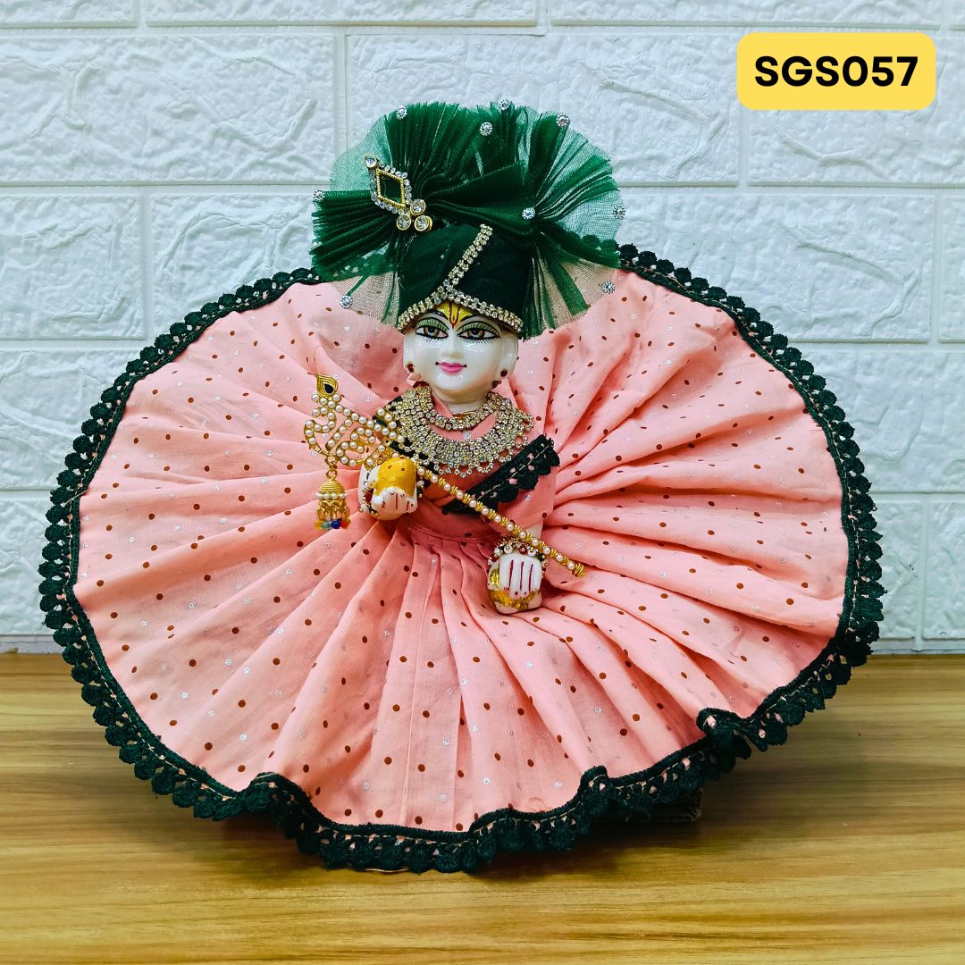 Peach Printed Cotton Laddu Gopal Dress with matching Pagdi – SGS057