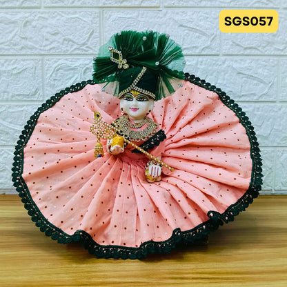 Peach Printed Cotton Laddu Gopal Dress with matching Pagdi – SGS057