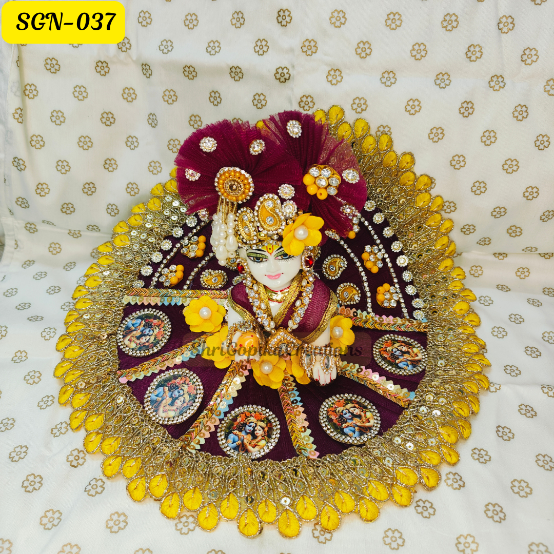 Majestic Wine and Yellow Laddu Gopal Dress with Radha Krishna Motifs | Handcrafted Gopal Poshak | SGN037