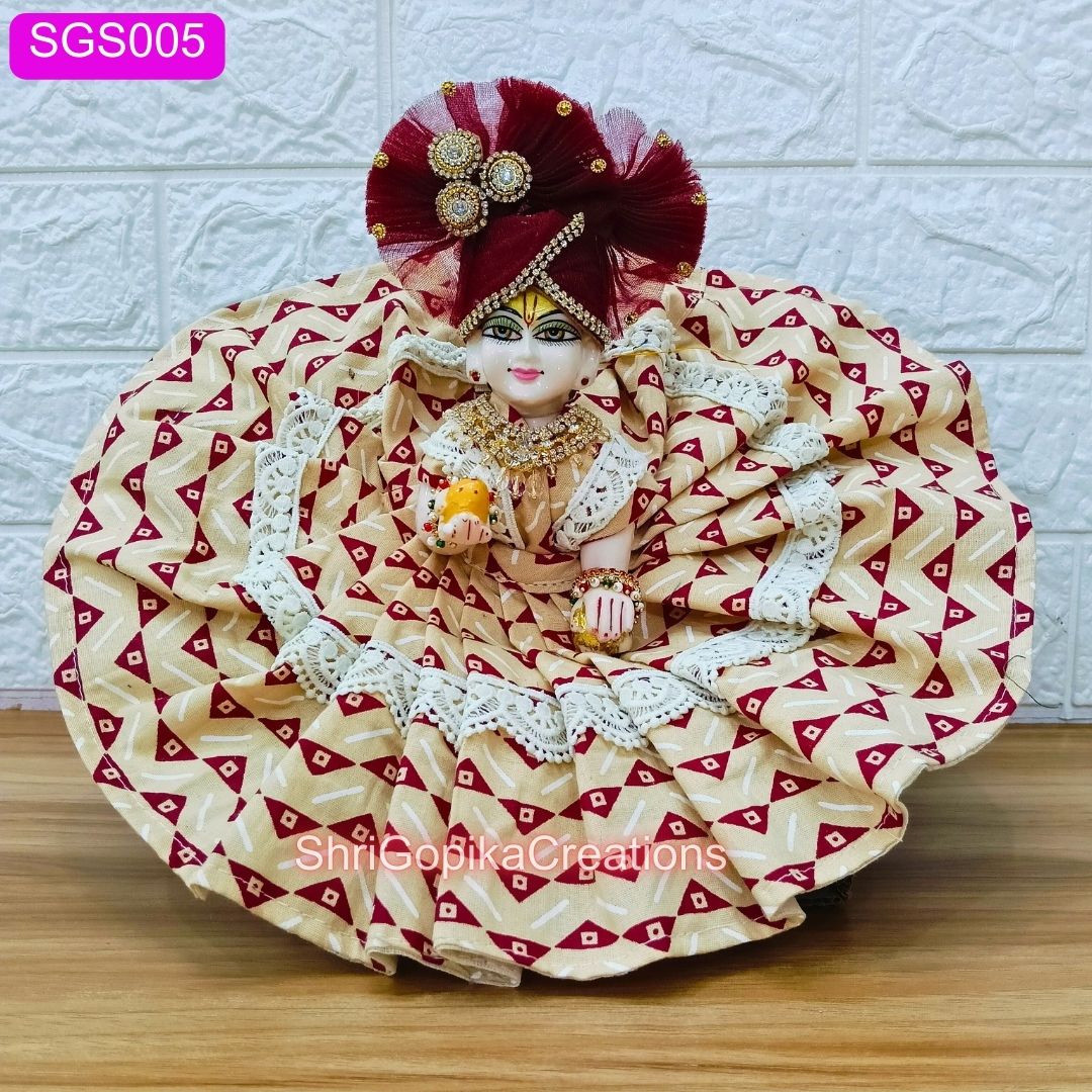 🍃 Red and Cream Cotton Laddu Gopal ji Dress with Matching Pagdi || SGS005🍃