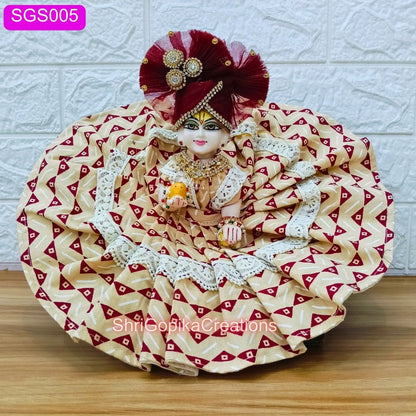 🍃 Red and Cream Cotton Laddu Gopal ji Dress with Matching Pagdi || SGS005🍃