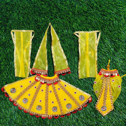 Elegant yellow Net Radha Krishna Outfit with matching  Chunni | SGRK004