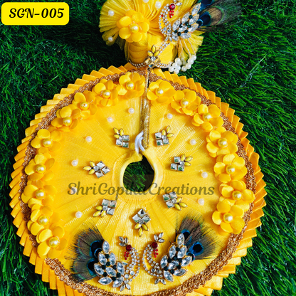 Bright Yellow Peacock Design Laddu Gopal Dress with Matching Pagdi | SGN005