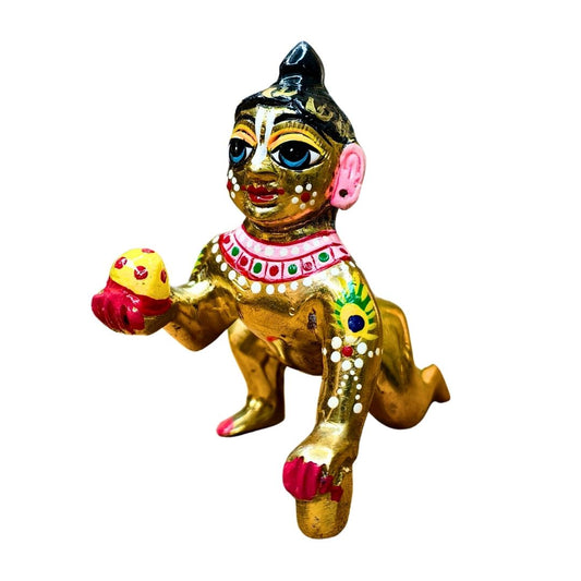 Premium Quality Brass Hand Painted Vrindavan laddu Gopal ji idol |  5 Number