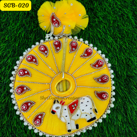 Handcrafted Yellow Laddu Gopal Dress with Cow Embellishment | Premium Poshak | SGB020